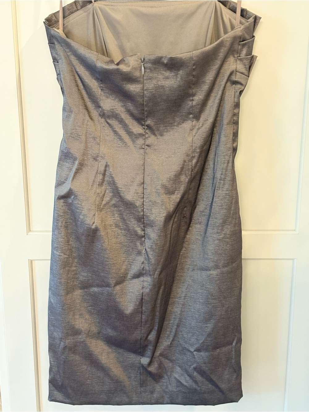 Cache Strapless Metallic Silver Ruched Cocktail Dress - Picture 3 of 7